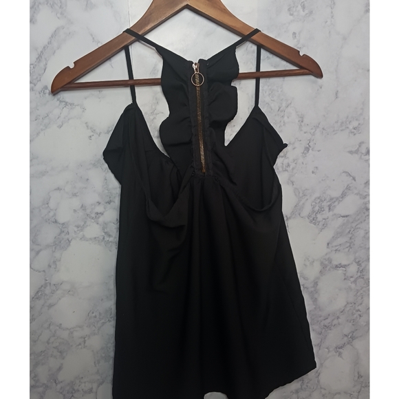 Prototype Cami Top Women Size M Neutral Black Ruffle Sleeveless Relaxes Fit - Picture 2 of 7